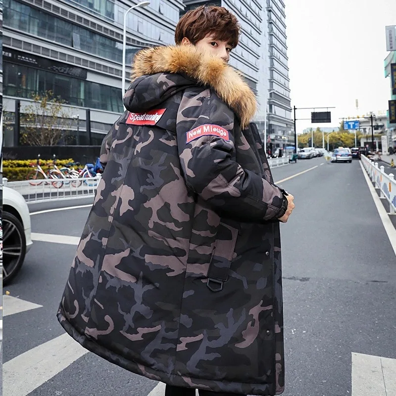 2022 New Long Camo Men's Down Jacket Korean Version Slim and Thickened Over Knee Down Winter Wear Tide Jacket
