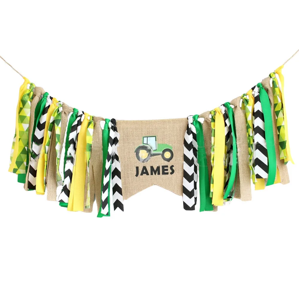 

Kids 1st Tractor Birthday ONE Green Burlap Highchair Banner Farm Party High Chair Garland Decoration