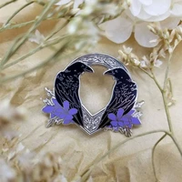 huginn muninn norse crow flower love hard enamel badge brooch diy backpack collar lapel pin party gift jewelry brooch