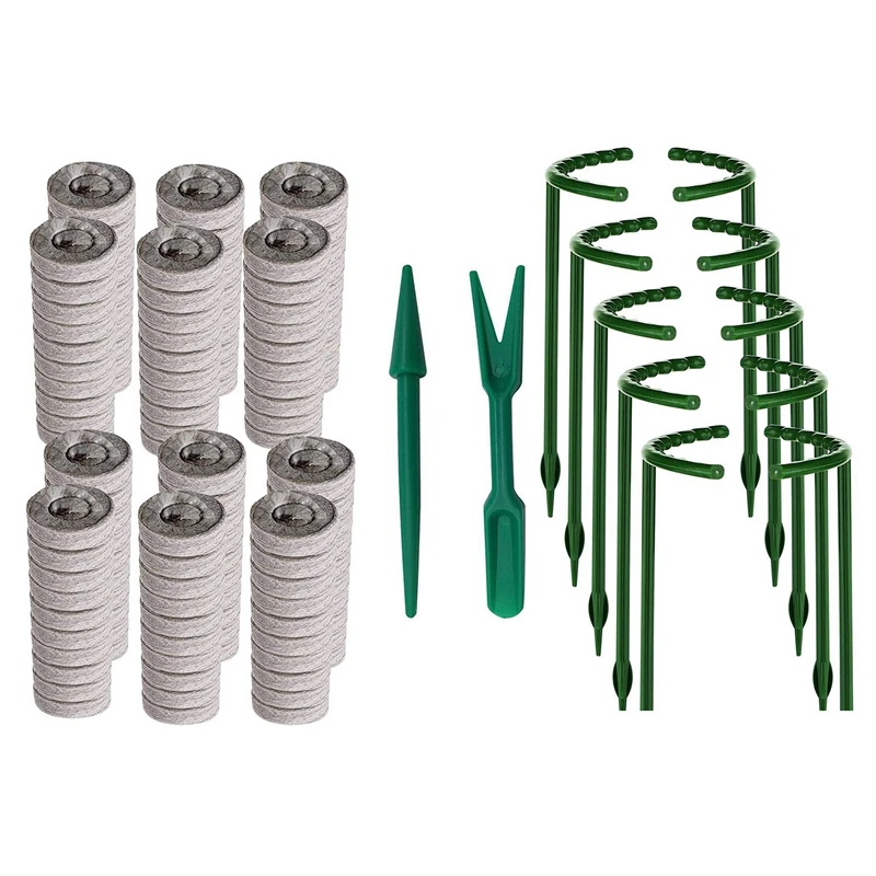 

1 Set 30Mm Plant Starters Plugs Pallet Seedling Soil Block & 1 Set Half Round Plant Support Ring Plant Cage Holder