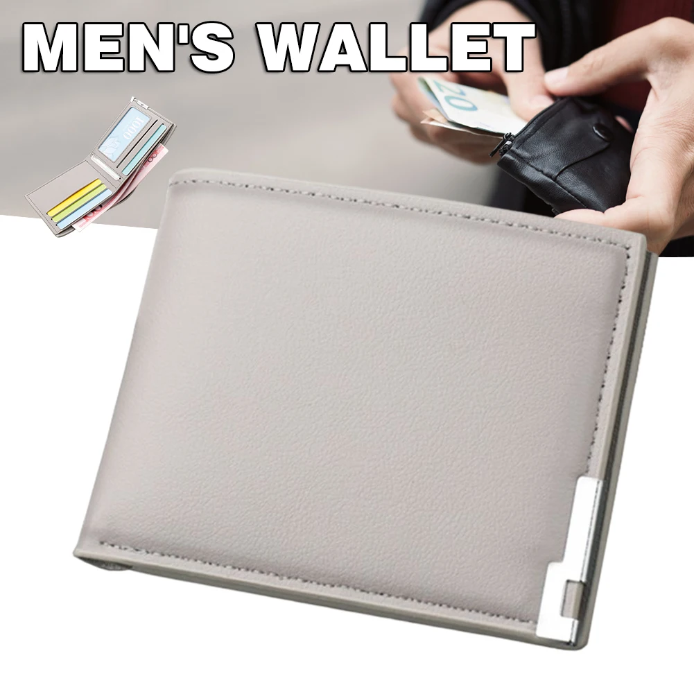 

Minimalist Slim Grey Card Holder Short Two Fold For Daily Shopping Driver's License Large Capacity High-Grade Men Handbags