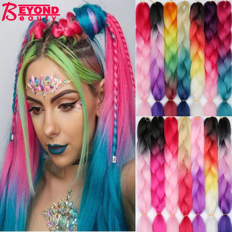 S Synthetic Glowing Hair Box Braids Ombre Color For White Women Braiding Hair Extensions Jumbo Braids Kanekalon Hair