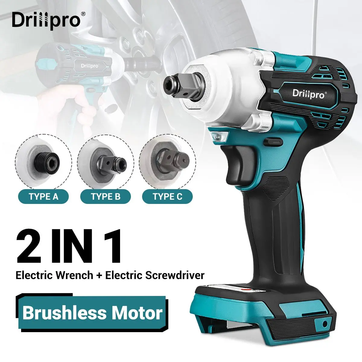 800N.m 2 In1 Brushless Cordless Electric Impact Wrench 1/2