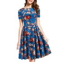 2022 spring and summer new high end temperament elegant womens wear medium and long slim short sleeved printed lace dress