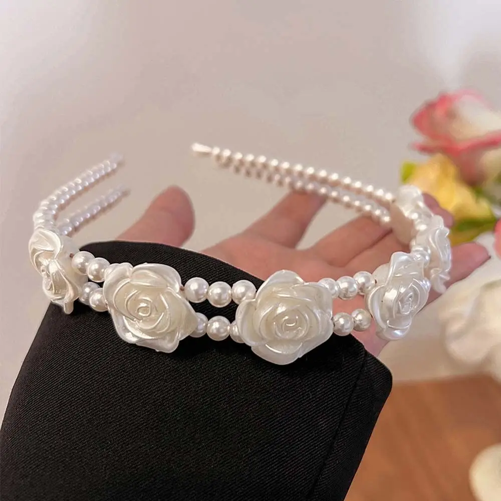 

Simple Hair Jewelry Hair Accessories Party Hair Decoration Rose Hair Hoop Women Headband Double Pearl Headband Korean Style