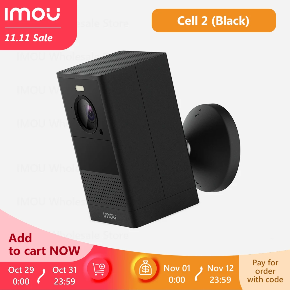 Pаспродажа IMOU Cell 2 Солнечная аккумуляторная батарея, камера 4 МП, беспроводная стандартная камера Wi-Fi, цветная камера ночного видения, двусторонняя связ...