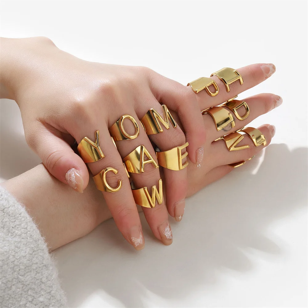 Регулируемое кольцо из нержавеющей стали с надписью и инициалом имени