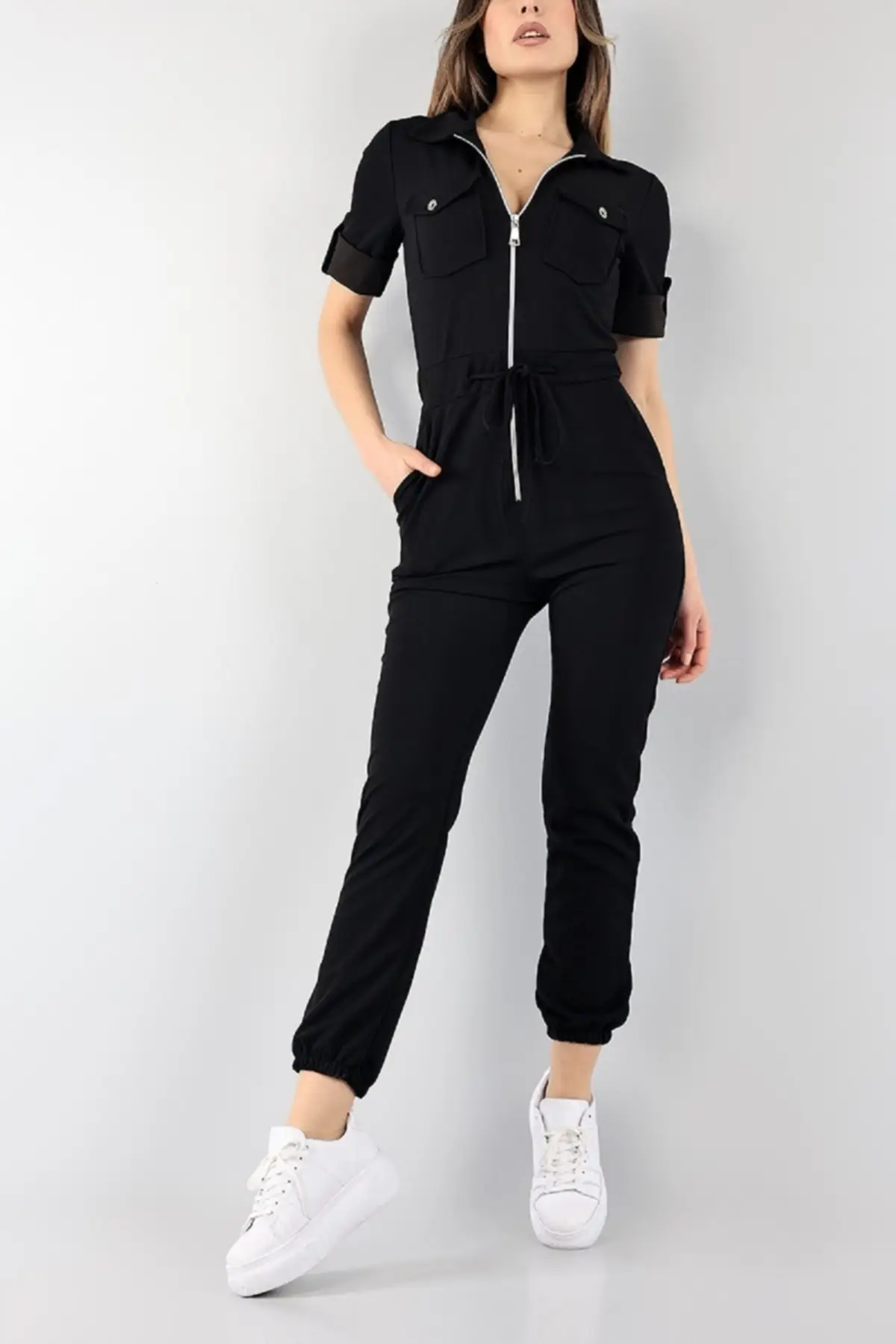 

Женский комбинезон из крепа на молнии, Черный Повседневный модный мешковатый брючный комбинезон без рукавов