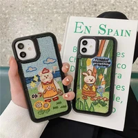 soft silk embroidery phone case for iphone 13 11 12 pro max 7 8 x xs max xr se2 cartoon shockproof mobile phone bag case cover