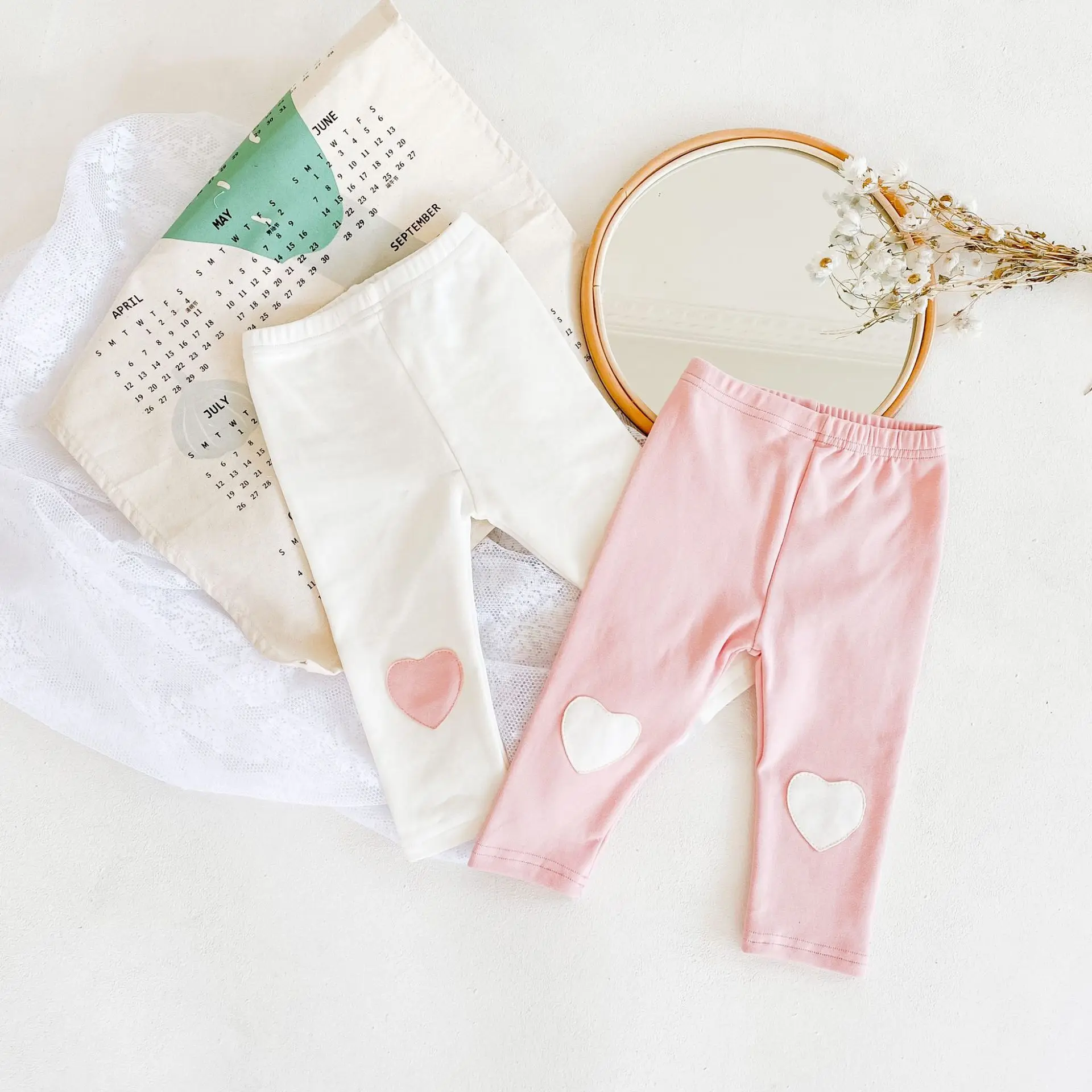 Newborn Trousers Cotton Spring And Autumn New Clothes Girls' Love Mending Leggings Versatile Off White Baby Pants 0-3