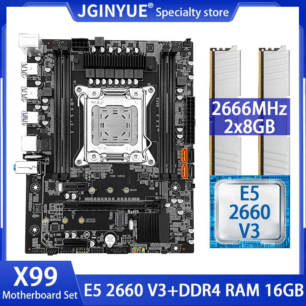 

Комплект материнской платы JINGYUE X99 с Xeon E5 2660 V3, ЦПУ, стандартный процессор DDR4, 16 ГБ = 2*8 ГБ, 2666 МГц, память REG RAM X99 V203
