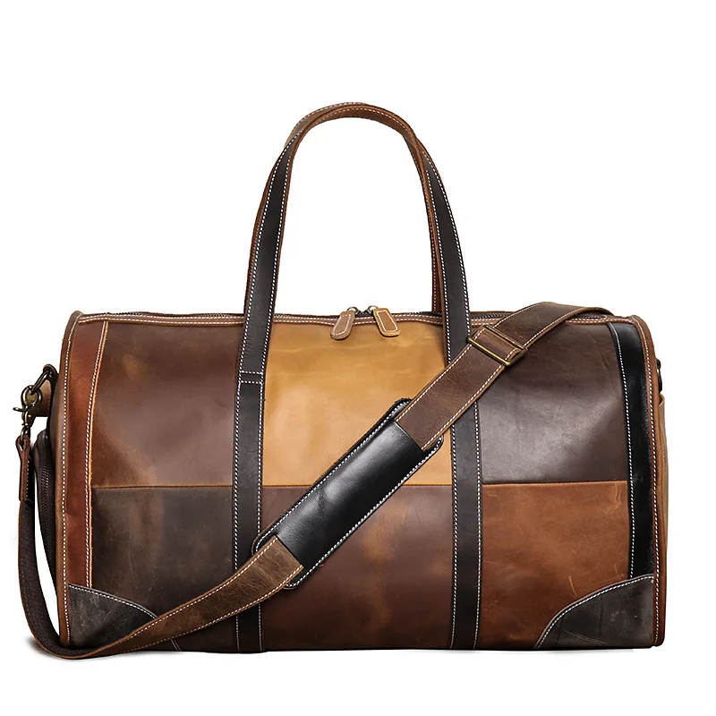 Highend Large Big Vintage Genuine Leather Women Men Travel Bag 14'' Laptop Male GYM Duffle High Quality Patchwork M30168