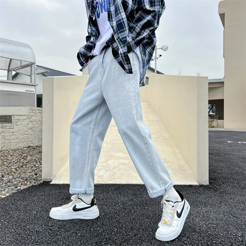 New Streetwear Baggy Jeans Men Korean Fashion Loose Straight Wide Leg Pants Male Brand Clothing Black Light Blue Man Women Pants