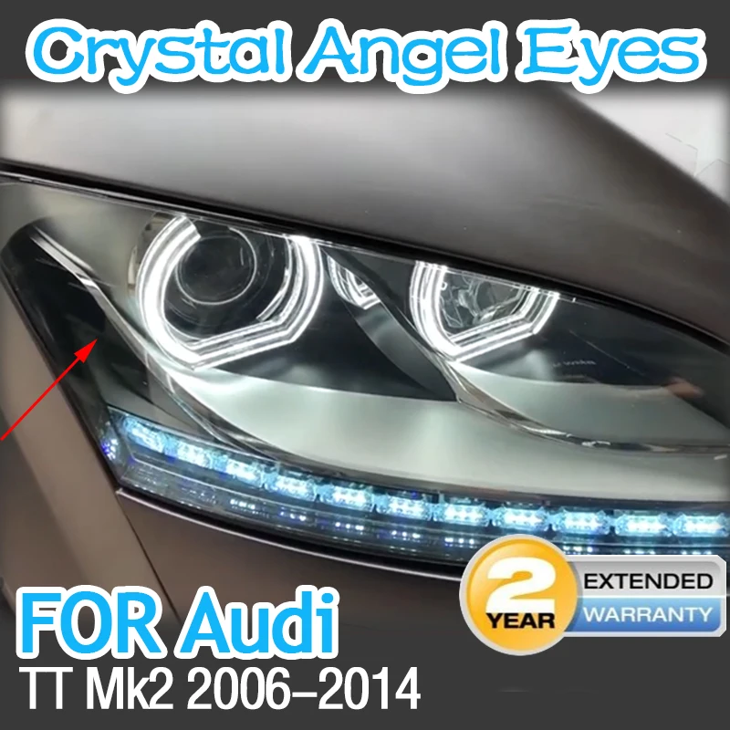for AUDI TT Mk2 2006-2014 Headlight Retrofit Car Accessories 6000K White DTM-Style Square Bottom LED Angel Eyes Halo Rings Kit