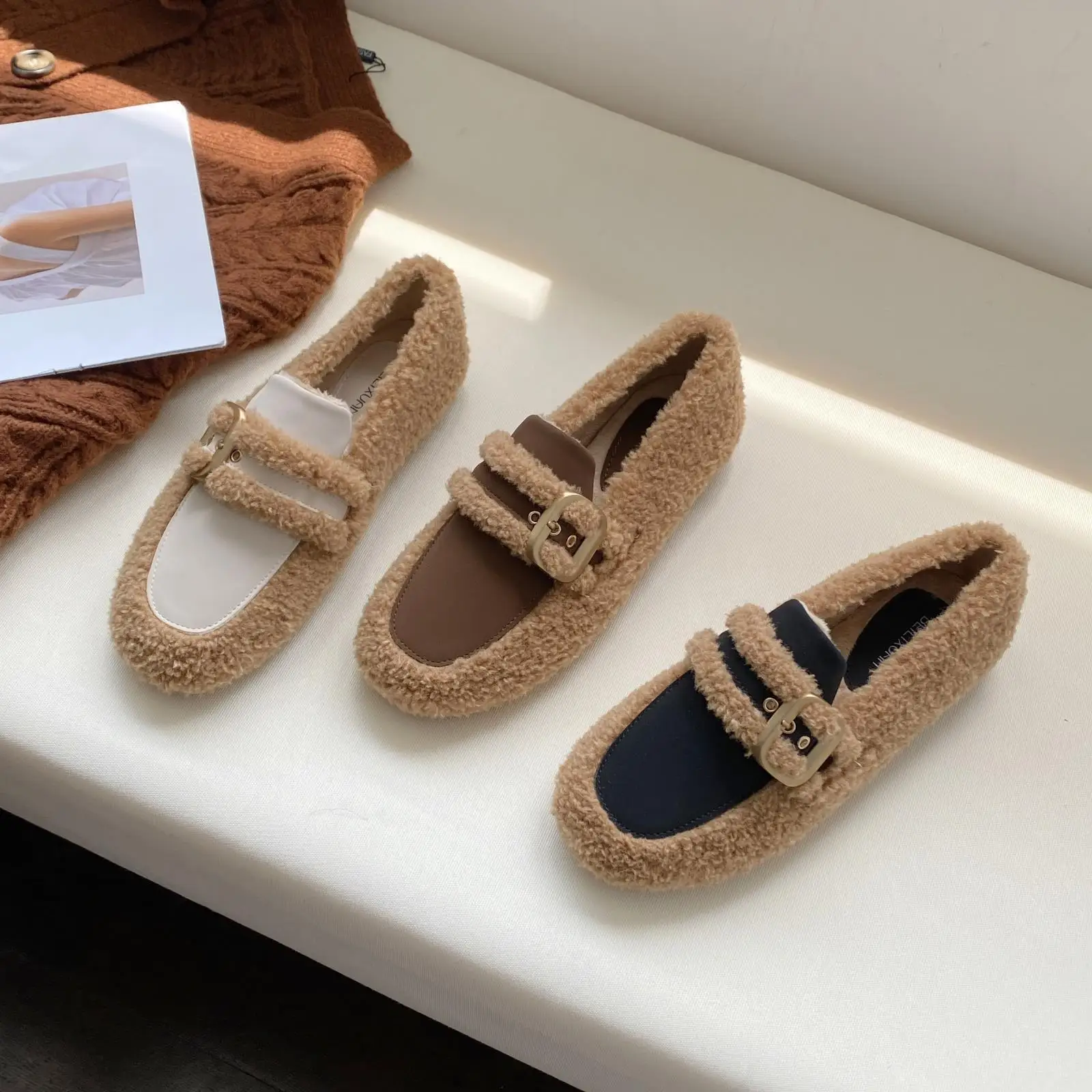 

Женское повседневное женское платье, Осенние лоферы с круглым носком, меховое модное платье смешанных цветов, новинка, Мокасины, кружевной ...