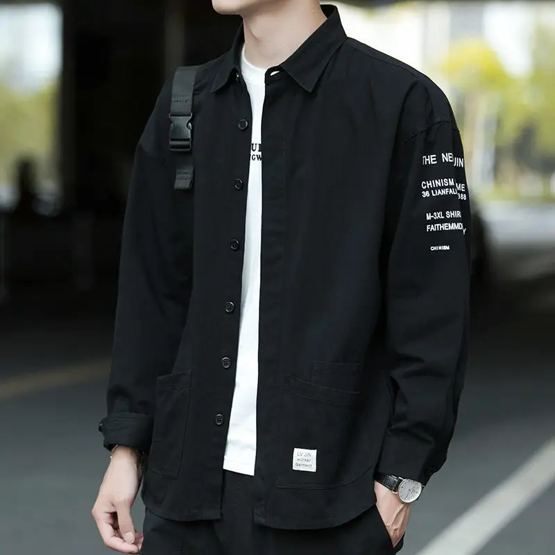 

Men's Long Sleeve Water Wash Shirt Spring Work Wear Korean Casual Loose Print Shirt Korean Version Office Men Pure Cotton Tops