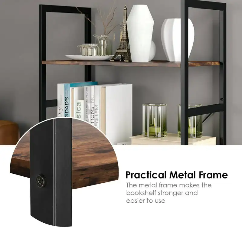 

Bookshelf, 5 Tier Storage Shelves with Metal Frame Plant Display for Living Room Office, Vintage Brown