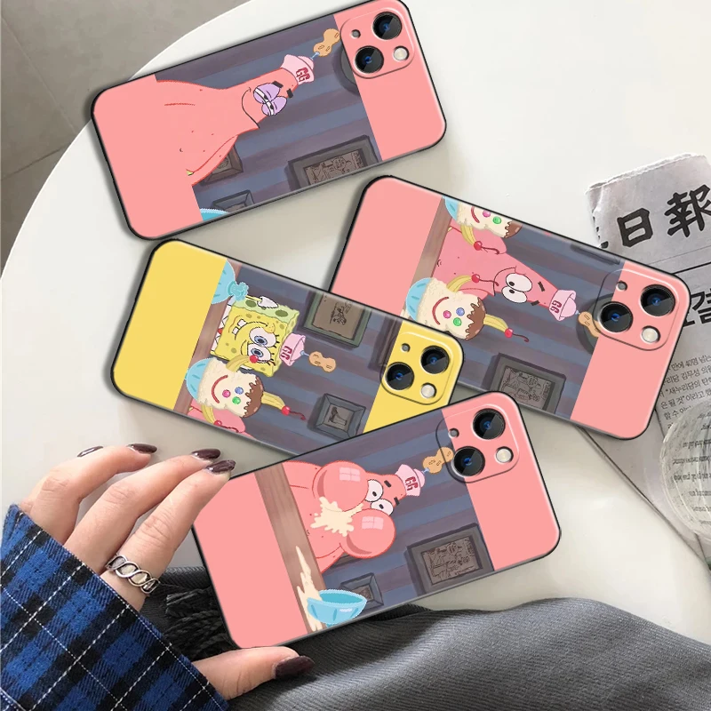 

SpongeBob For Apple iPhone 13 12 11 Pro 12 13 Mini X XR XS Max SE 5 6 6s 7 8 Plus Phone Case Soft Funda Liquid Silicon Black