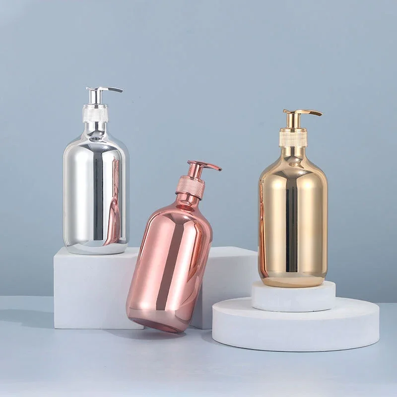 

500ml Bath Hand Soap Dispensers Kitchen Gold Chrome Plastic Lotion Shampoo Bottles Rust-proof Boston Round Shower Gel Container