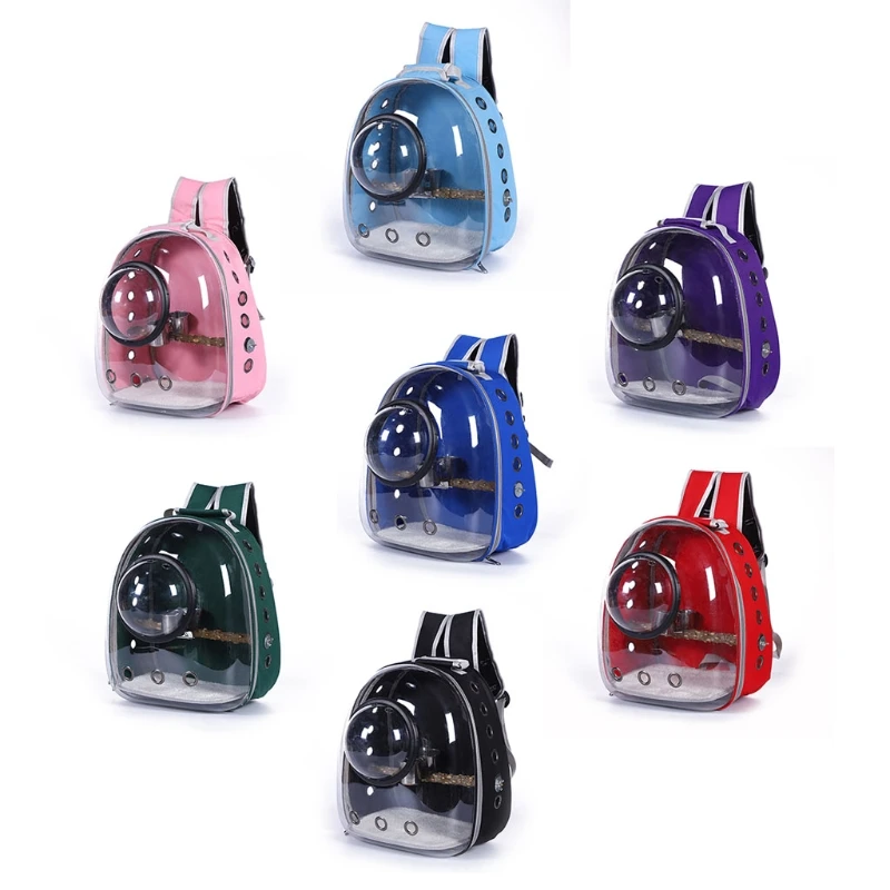 

Parrot Backpack Carrier with Portable Bird Feeder Cups Travel Cage Breathable Transparent Space Capsule with Panoramic Design