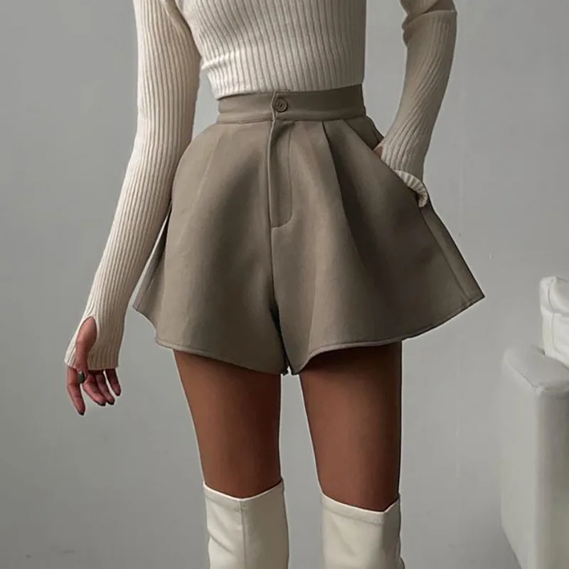 Summer Tencel Shorts Women Casual Loose High Waist Shorts Fashion High Street Solid Pocket Lady Office Shorts Streetwear