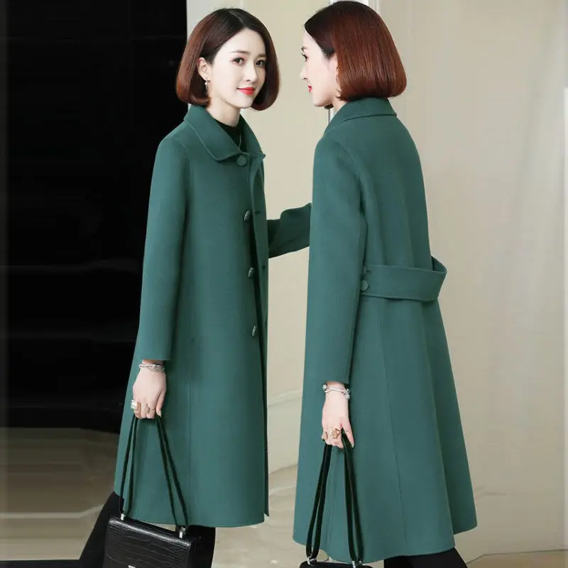 

2022 Women Autumn Winter New Double-faced Cashmere Coats Female Long Loose Overcoats Ladies Solid Color Woolen Jackets I08