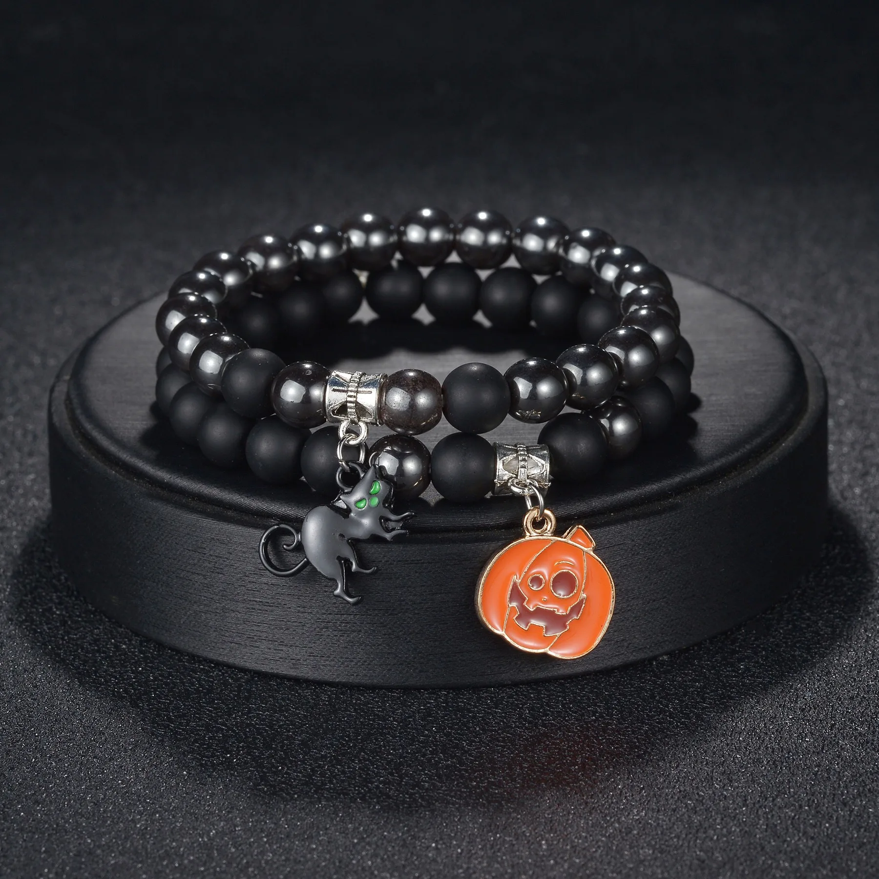 Матовый браслет на Хэллоуин обсидиановый тыква искусственный паук призрак