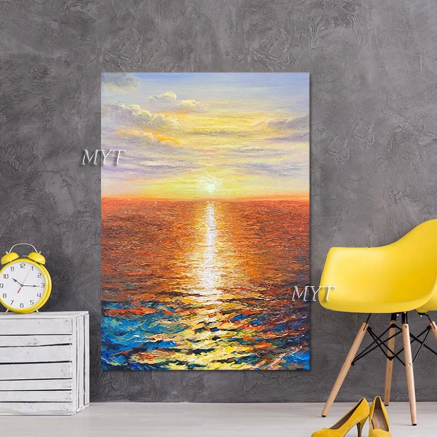 

Sunset Unframed Wall Art Sea Wave Painting Wholesale Abstract 3d Picture Beautiful Scenery Handmade Paintings On Canvas Artwork