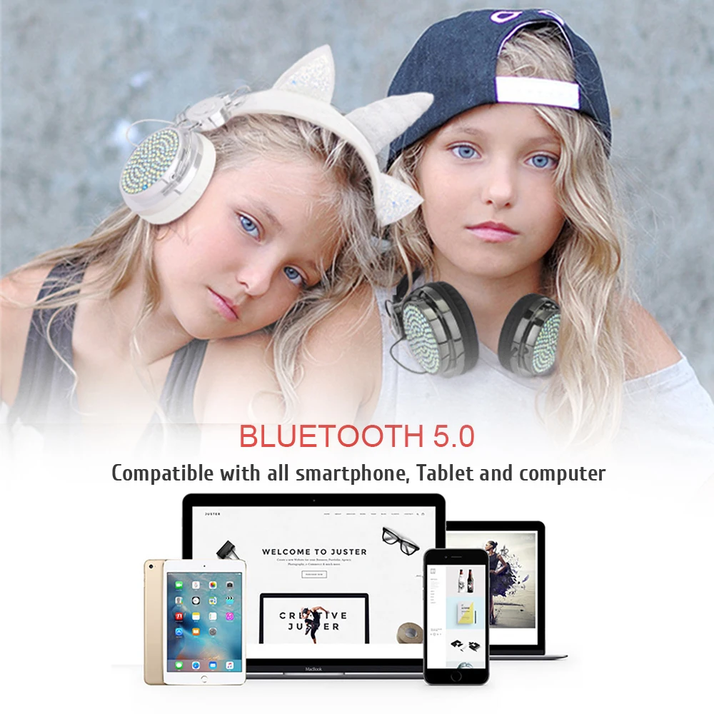 Qearfun Детские наушники Bluetooth Беспроводные с микрофоном музыкальная стереосистема