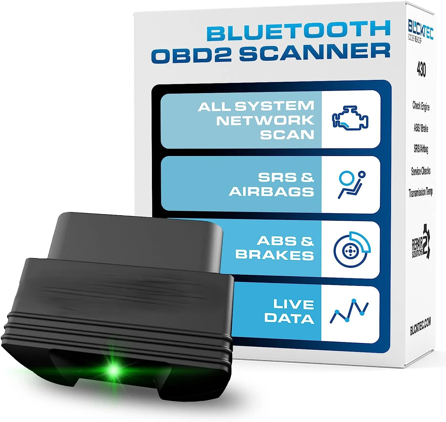

430 Bluetooth OBD2 Scanner Diagnostic Tool - Car Code Reader for All Cars OBDII Compatible - Read & Clear Engine, ABS, SRS,