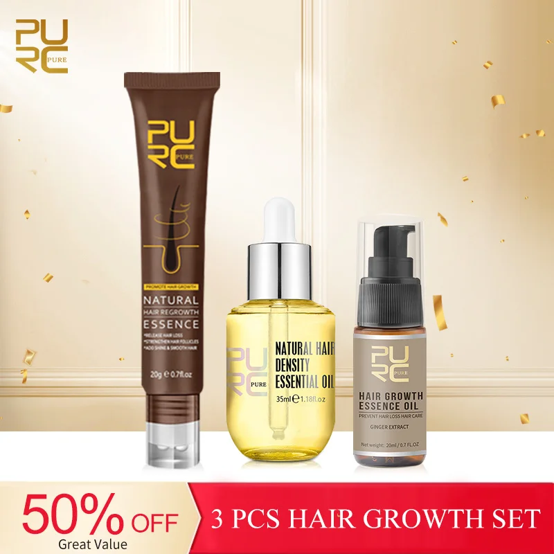 

PURC 3 pcs Hair Growth Oil Set Natural Ginger Essence For Hair Growth Scalp Treatments Firm Hair Roots Products For Men Women