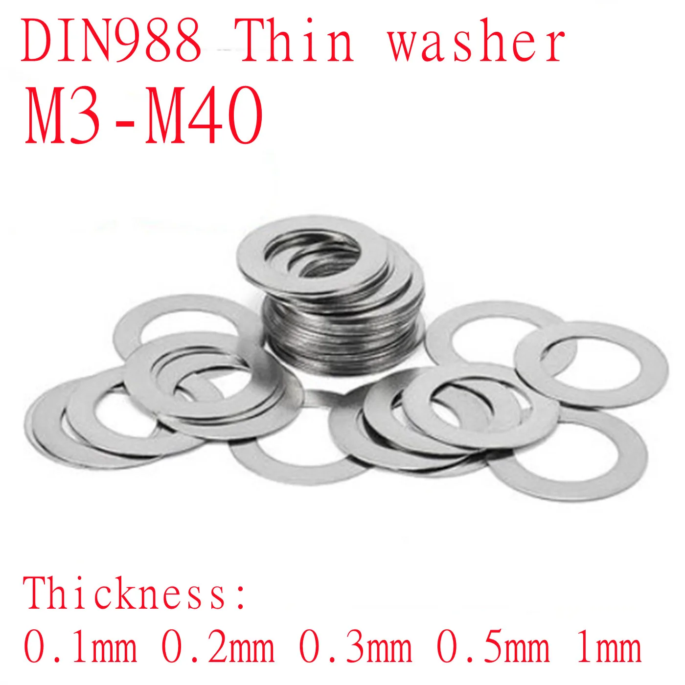 

10/100 шт. DIN988 плоская шайба из нержавеющей стали от M3 до M40, ультратонкая прокладка, высокоточная регулировочная прокладка, толщина от 0,1 мм до 1 мм