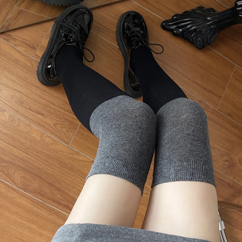 

Thicken Autumn Winter Over Knee High Stockings Women Warm Cotton Long Socks Lolita Black Patchwork Color Stocking High Tube Sock