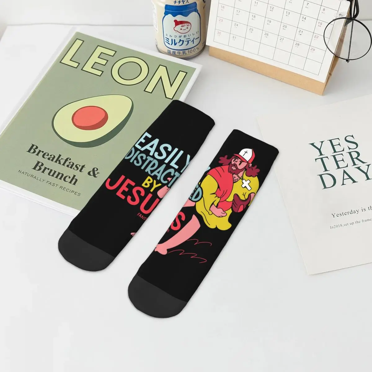 

Hip Hop Vintage Easily Distracted By Jesus Crazy Men's compression Summer Socks Unisex Jesus Harajuku Pattern Printed Crew Sock