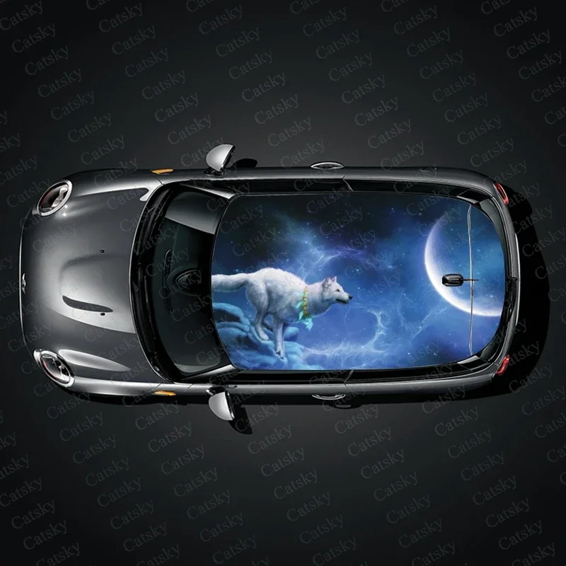 Автомобильные наклейки с волком и лесной анимацией декоративные на крышу