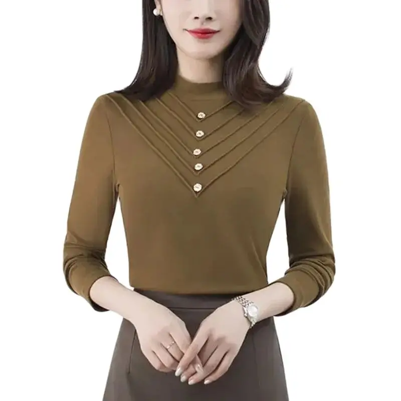 

New Cashmere Bottoming Shirt In Autumn And Winter Women's Semi-high Collar And Slim With Western Fashion And Warm T-shirt Inside