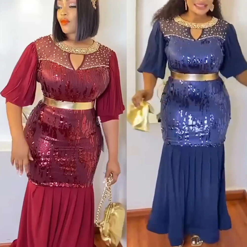 

MD Elegant Party Dresses For Women African Luxury Sequin Mermaid Gown Turkey Nigerian Wedding Dress Birthday Occasion Long Robes