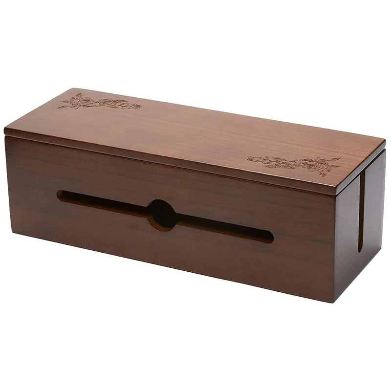 

Cable Management Box Wooden Cord Organizer Box for Extension Cord Power Stripe Surge Protector Wire Dark Brown
