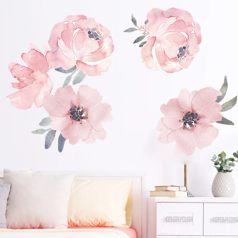 1set fresh pink rose girl bedroom xuan wall beautification decorative wall stickers self-adhesive wall decorations living room