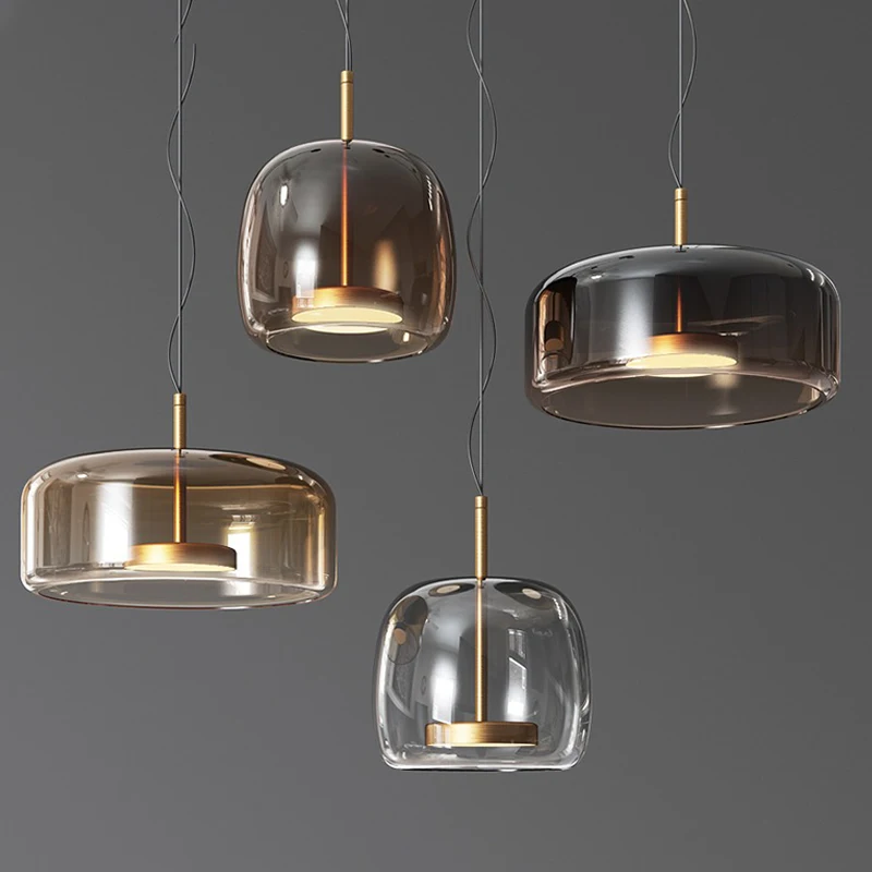 

Nordic Glass LED Pendant Lights Modern Restaurant Hanging Lamp Designer Indoor Decor Light Fixtures Amber/Smoky/Clear Lampshade