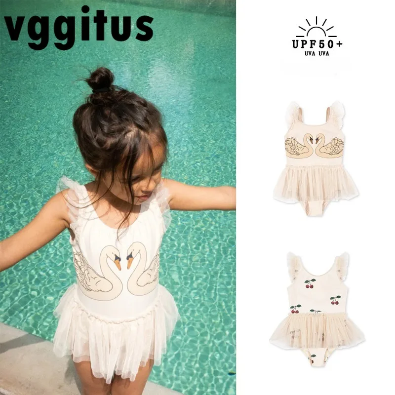 Симпатичный Купальник Принцессы С Утенком И Вишневым Дизайном. Быстросохнущее