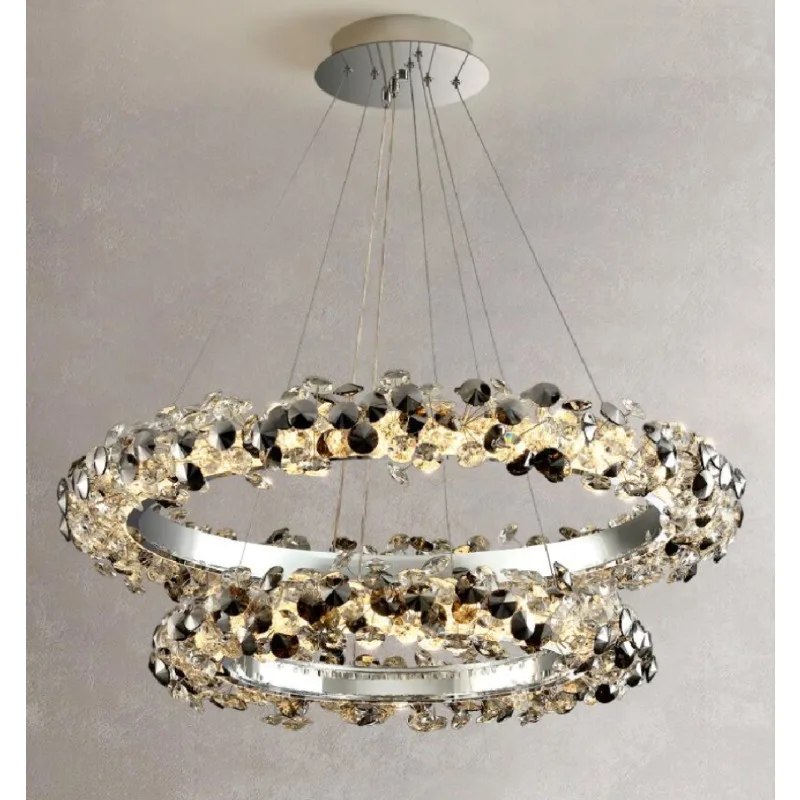 

LED pendant lamp modern luxury crystal chandelier Duplex Villa living room ring decorative hang light