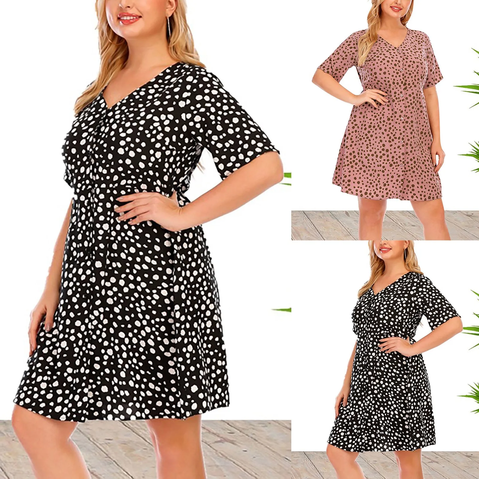 

Women's Floral Wrap V Neck Short Sleeve A Line Dress Drape Dress