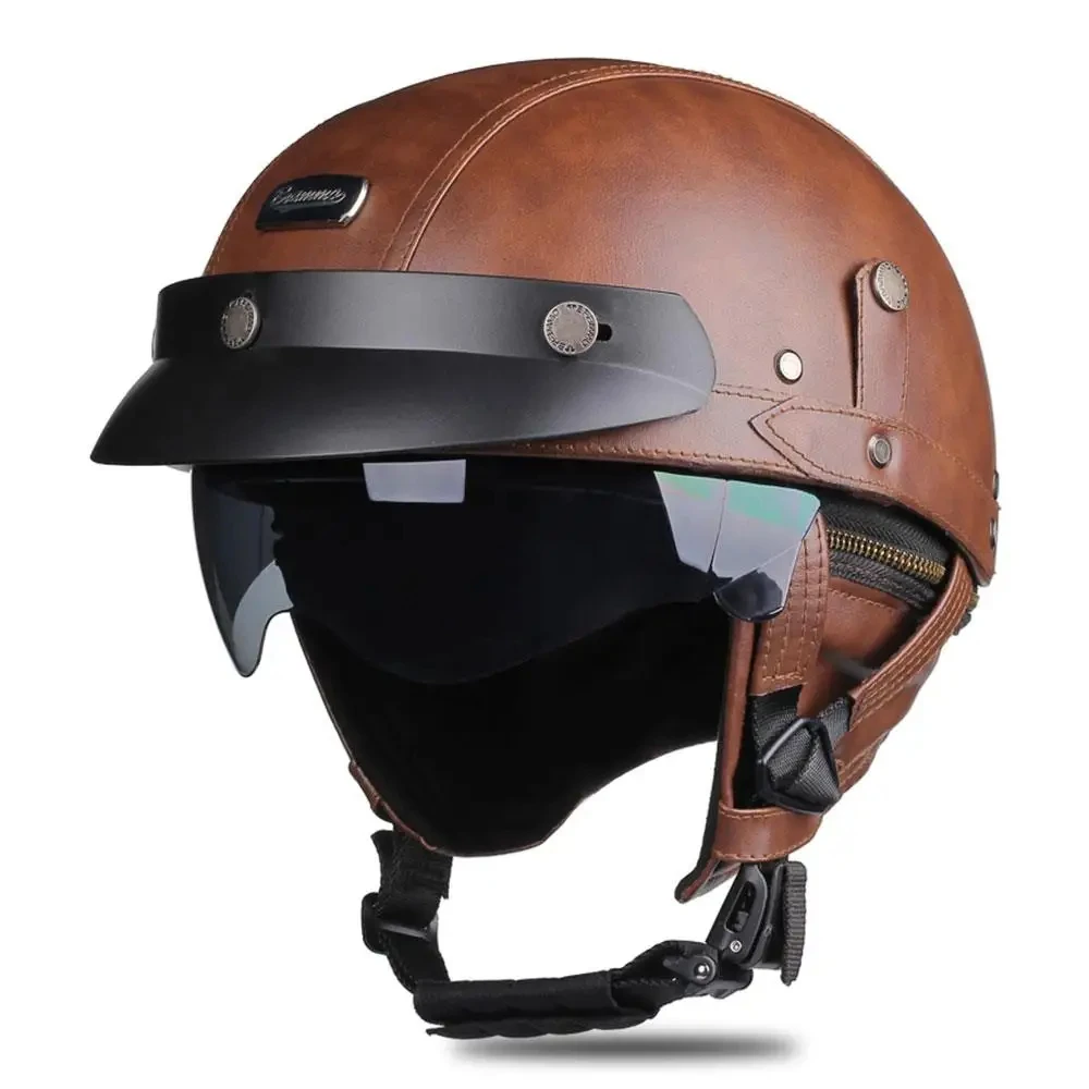 

Мотоциклетный полушлем, немецкий кожаный винтажный шлем Casco Moto, мотоциклетный шлем с открытым лицом, байкерский DOT-сертификация