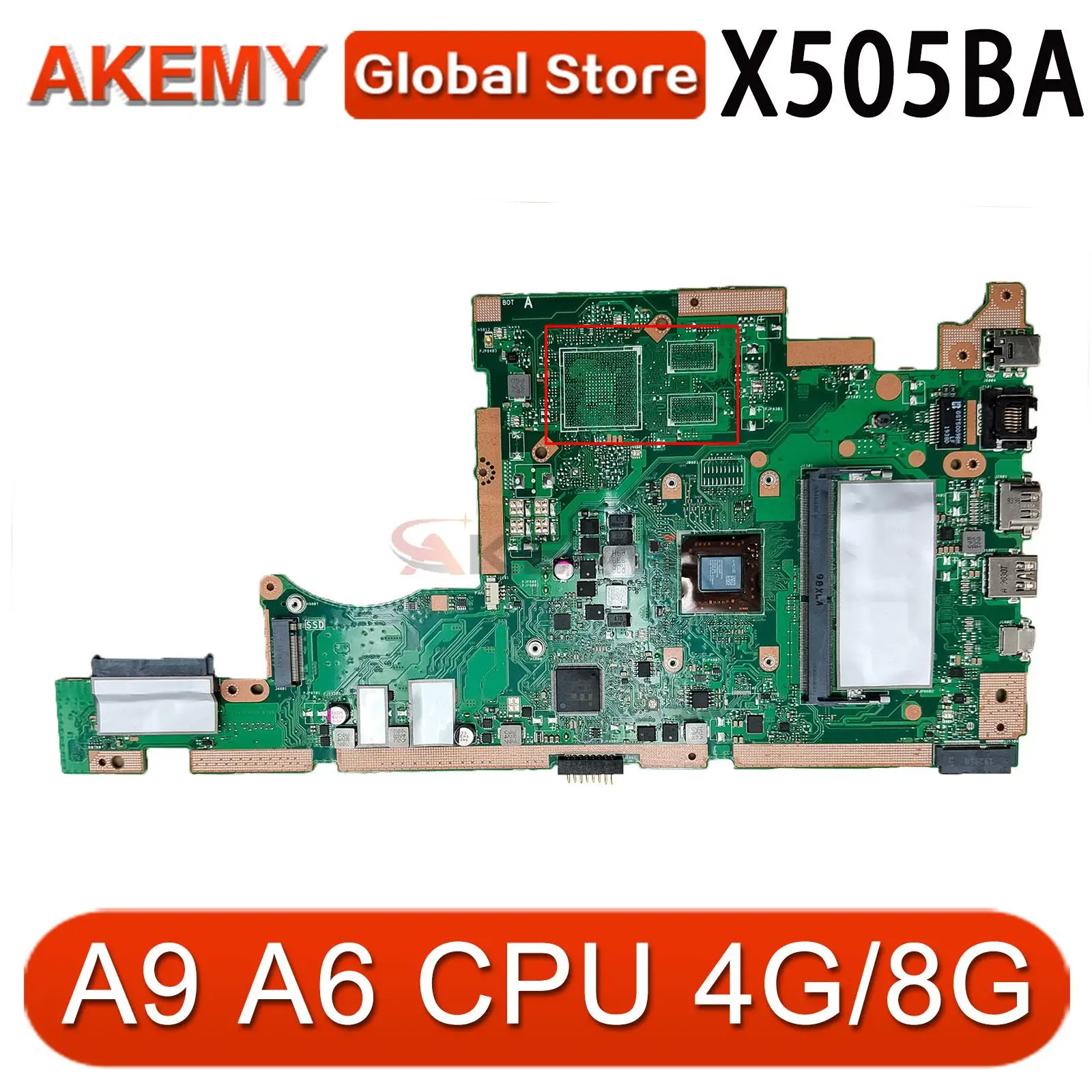 

X505BA Mainboard For ASUS W A9 A6 CPU 4G/8G-RAM X505BA A505BA K505BP F505BA A505BP Laptop Motherboard 100% Fully Tested