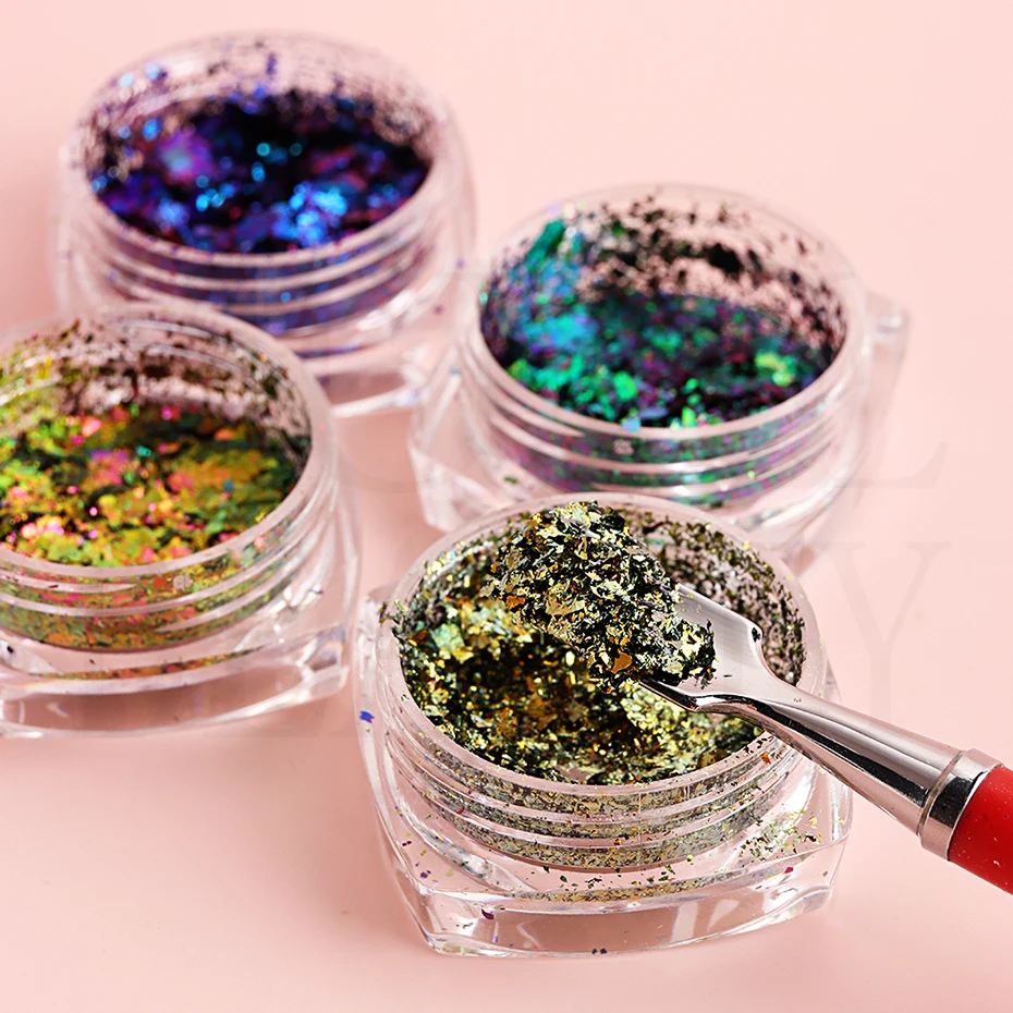 Хамелеоновые хлопья для ногтей Переливающаяся Асимметричная алюминиевая фольга