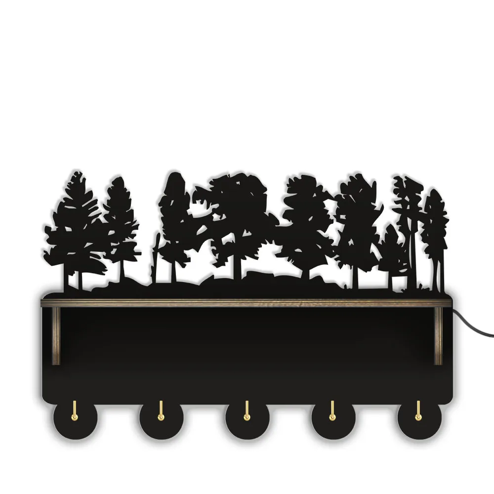 

Forest Trees Wooden Key Holder Coat Hanger Wall Hook Entryway Organizer Home Decor Nature Landscape Towel Hooks Hat Key Holder