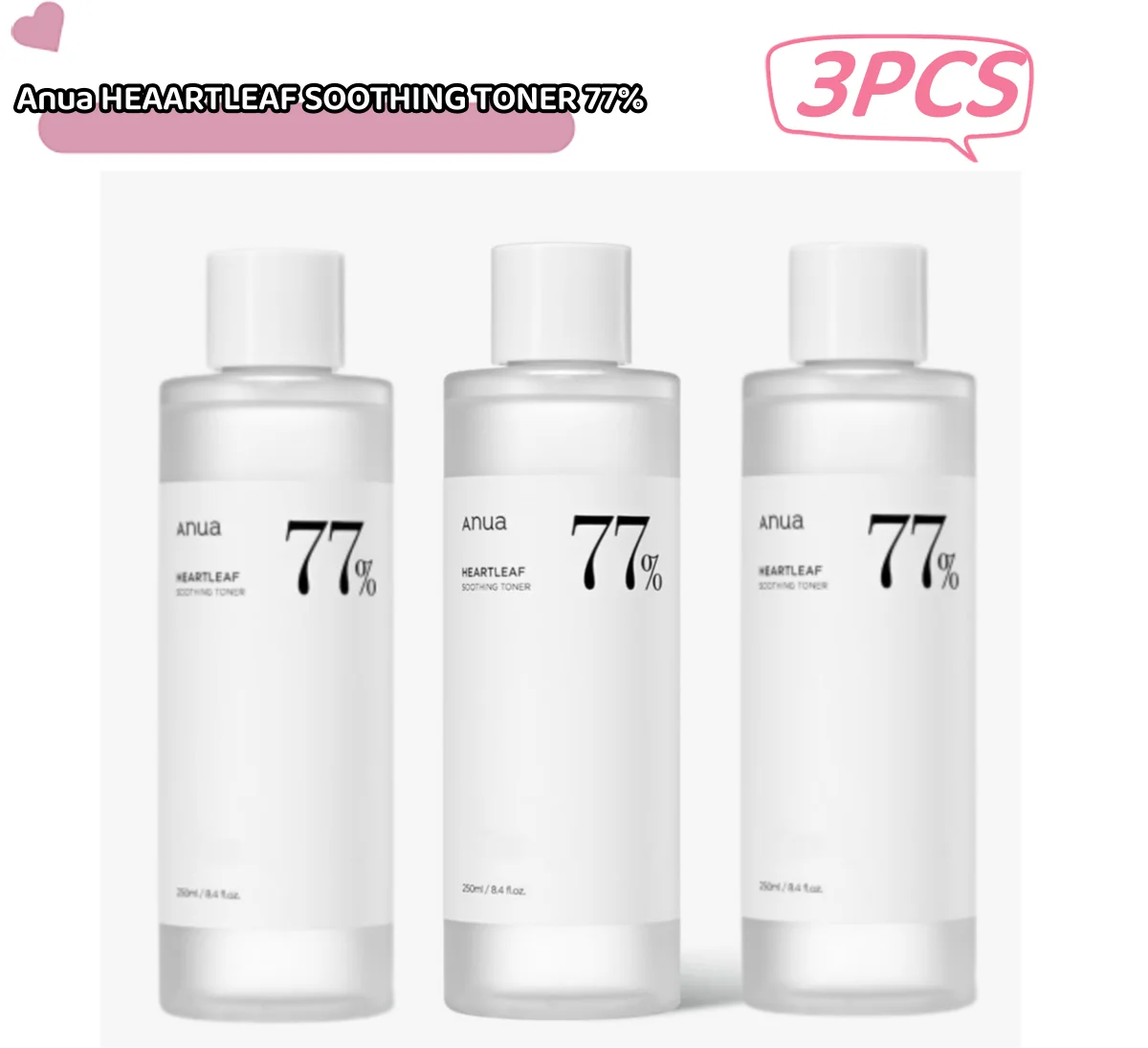 

3PCS Anua Heartleaf 77% Soothing Toner pH 5.5 Calm the Skin Refreshing Moisturizing Purifying and Non Irritating 250ml