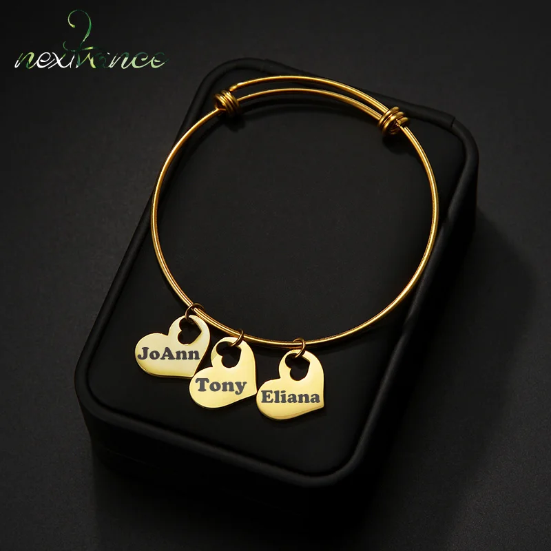 

Nextvance Customized Name Bracelet Personalized Custom Heart Pendant Cuff Bangles For Mom Kid Parent-child Gift Free Shipping