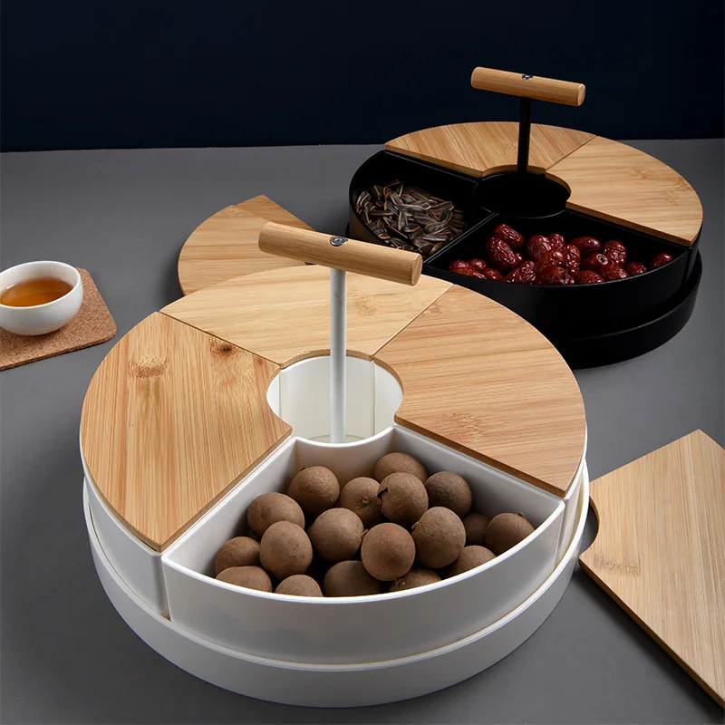 

Japanese Wind Hall Fruit Tray Dried Fruit Candy Box Snack Tray Creative Divider Bamboo Cover Portable Fruit Tray Dried Fruit Box